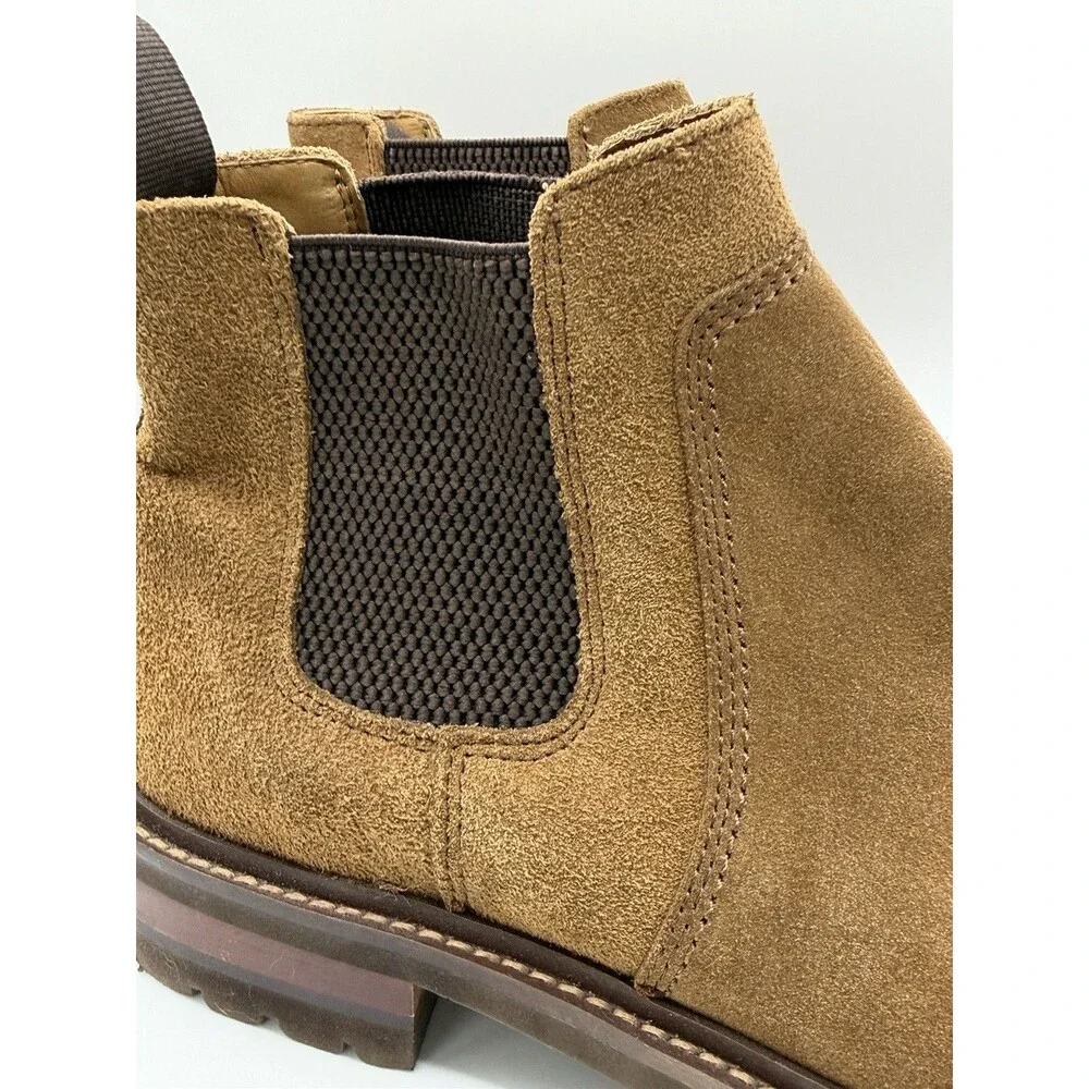 Johnston & Murphy Men’s 8.5M Tan Suede Chelsea Boots Lug Sole Leather Pull On